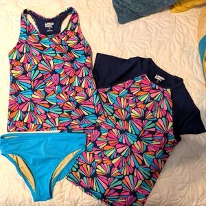 Lands' End Navy and Pink Swimwear Set